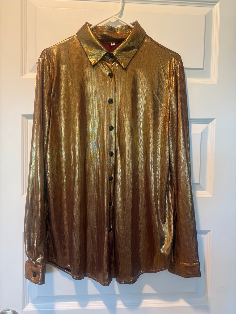 Metallic Gold Button-Up Blouse